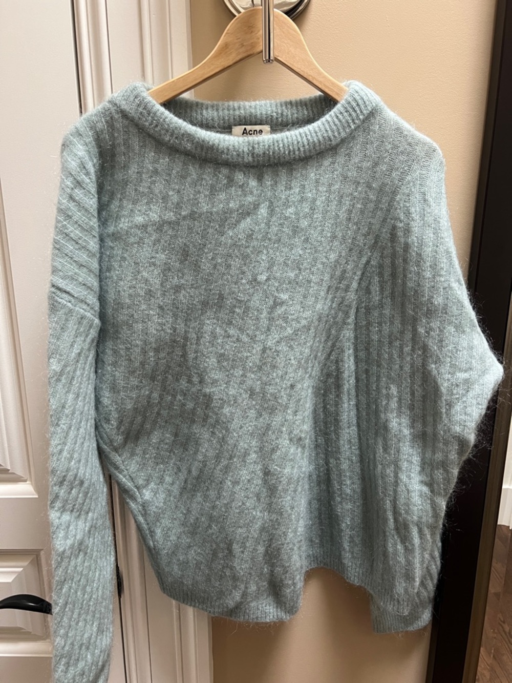 Acne Mist Blue Ribbed Mohair-Blend Crew Sweater